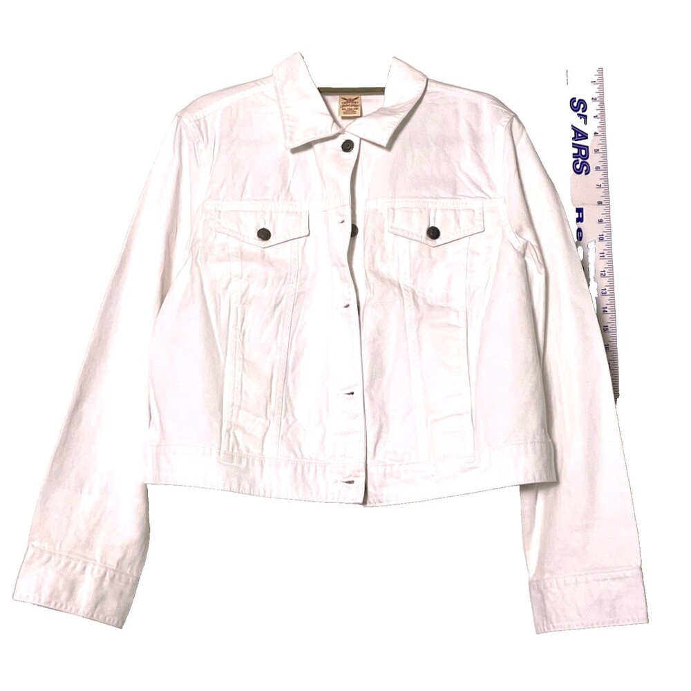 XL Faded Glory Artic White Denim Long Sleeve Short jean Jacket Dressy overcoat